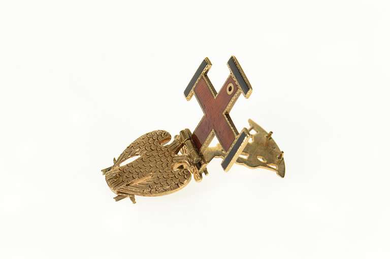 10K Yellow Gold Victorian Ornate Masonic Enamel Watch Fob Pendant