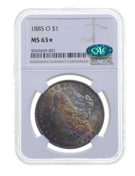 MS63* 1885-O Morgan Silver Dollar - CAC - Graded NGC - Rainbow
