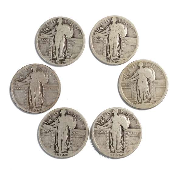 6 Standing Liberty Quarters 1917-1930