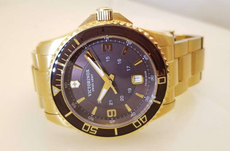 VICTORINOX SWISS ARMY MAVERICK BROWN DIAL GOLD PVD MEN'S WATCH