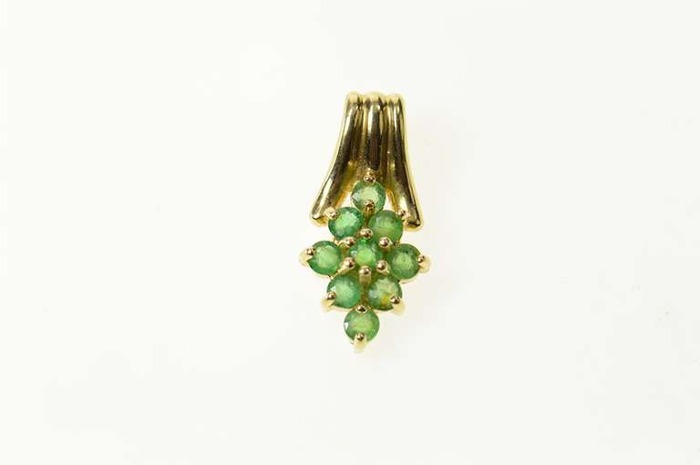 10K Yellow Gold Emerald Cluster Retro Classic Statement Pendant
