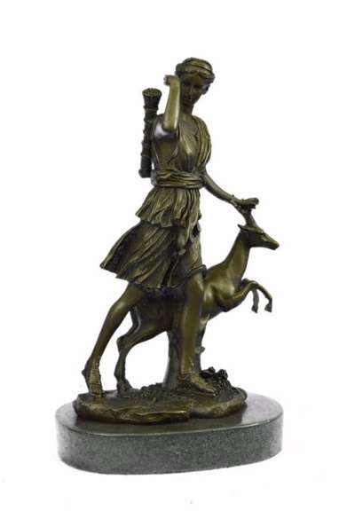 Mythical Diana the Hunter with Stag Deer Bronze Sculpture