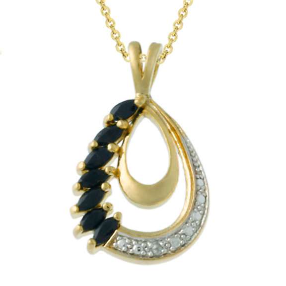18K Gold over Silver Diamond Accented Sapphire Teardrop Pendant