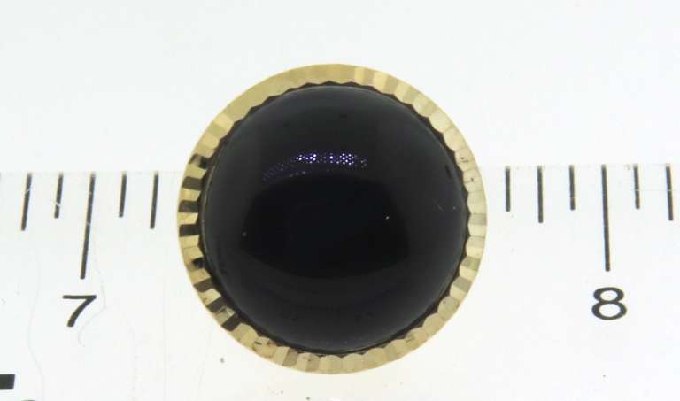 Nice Yellow Gold Black Onyx Earrings w Fluted Bezel