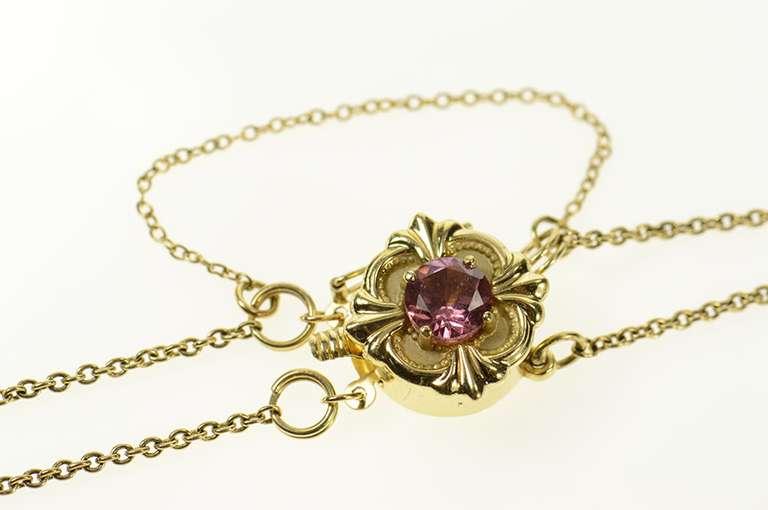 14K Yellow Gold Victorian Pink Topaz Retro Ornate Slide Charm Bracelet