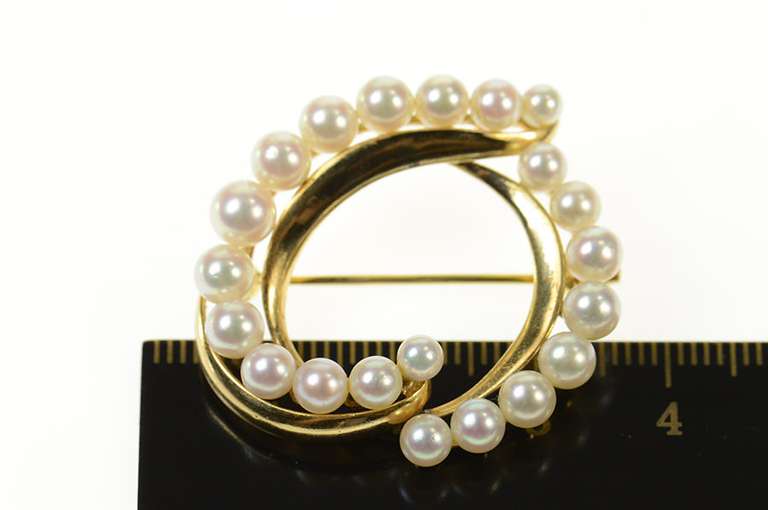 14K Yellow Gold Mikimoto Pearl Retro Swirl Statement Pin/Brooch