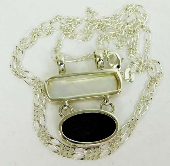 Sterling Silver Mother of Pearl & Black Onyx Necklace