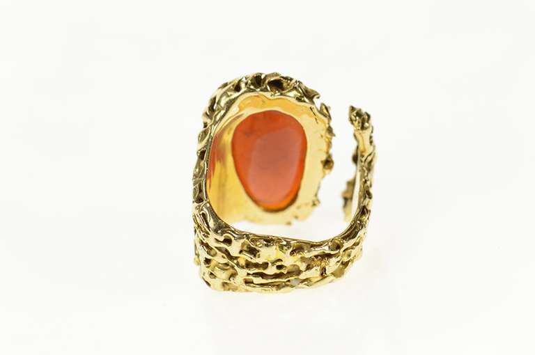 14K Yellow Gold Mexican Fire Opal Textured Statement Ring