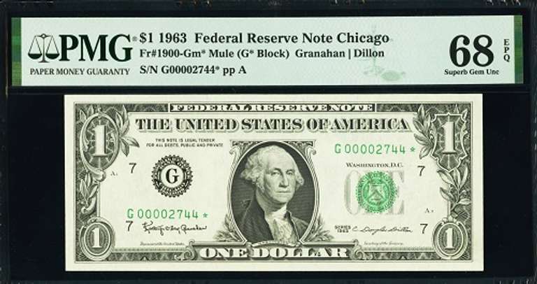 Superb Gem Crisp 1963 $1 Star Note FRB Chicago PMG 68 EPQ!