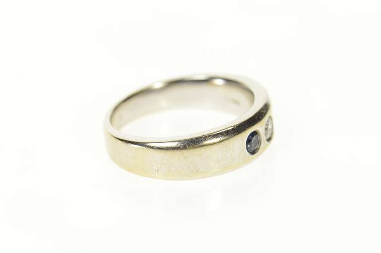 14K White Gold 0.30 Ctw Men's Diamond Sapphire Wedding Band Ring