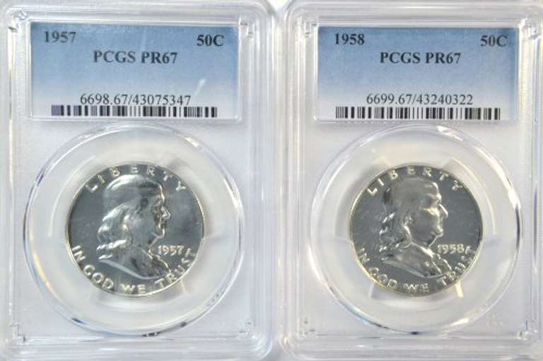 1957 & 1958 Superb Gem Proof Franklin Halves. PCGS PR67