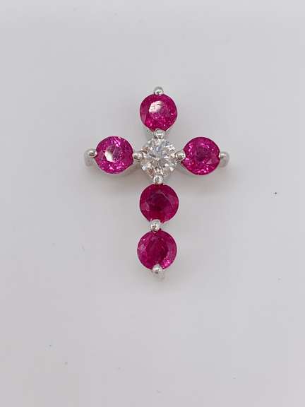 14kt Gold, Ruby & Diamond Cross Pendant