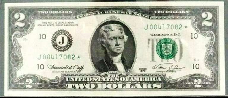 Crisp Exceptional 1976 $2 Kansas City Federal Reserve Star Note Series Key!