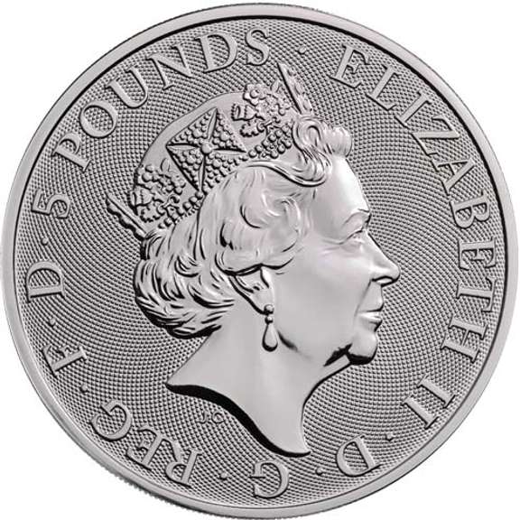 2020 White Horse Of Hanover 5 Pound Queens Beast 2oz .999 Silver Coin.