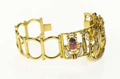 18K Yellow Gold Egyptian Hieroglyphic Diamond Bangle Bracelet