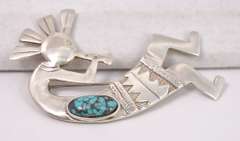 Signed Native American Man with Flute Pin in Sterling Silver