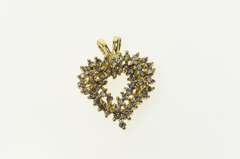 14K Yellow Gold Diamond Cluster Retro Heart Love Symbol Pendant