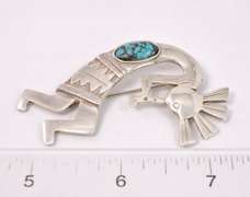 Signed Native American Man with Flute Pin in Sterling Silver