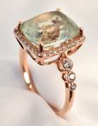 Modern Green Amethyst and Diamond Ring