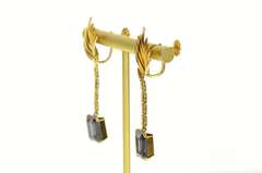 18K Yellow Gold Ornate Retro Amethyst Dangle Screw Back Earrings