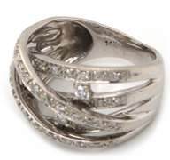 LADIES OVERLAP DIAMOND BURST RING. 14K WHITE GOLD