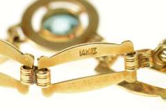14K Yellow Gold Blue Topaz Retro Doubled Bar Link Collar Necklace