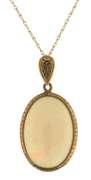 Vintage Engraved Gold Frame & Bail on Oval Opal Pendant on Chain