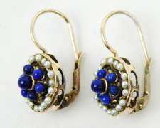 Vintage Sterling Vermeil Lapis & Seed Pearl Earrings