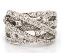 LADIES OVERLAP DIAMOND BURST RING. 14K WHITE GOLD