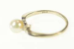 14K White Gold Retro Pearl Diamond Accent Classic Ring