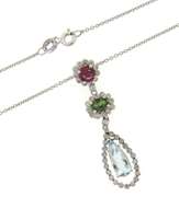 Dreamy White Gold Tourmaline & Aquamarine w Diamond Halo Dangle Pendant