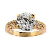 18K Gold over Sterling Silver Round CZ Pave Bridal Engagement Ring