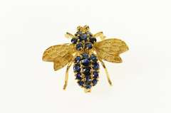 14K Yellow Gold Sapphire Encrusted Bumble Honey Bee Pin/Brooch