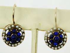 Vintage Sterling Vermeil Lapis & Seed Pearl Earrings