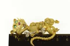 18K Yellow Gold Emerald Eyed Rat Diamond Bone Ruby Pin/Brooch