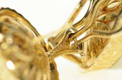 14K Yellow Gold Retro Mabe Pearl Lattice Trim French Clip Earrings