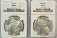 Choice BU 1880-S & 1881-S Morgan Silver Dollar. NGC MS63