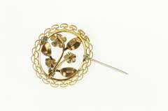 10K Yellow Gold Ornate Enamel Retro Forget Me Not Filigree Pin/Brooch