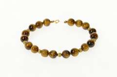 14K Yellow Gold 8.1mm Tiger's Eye Retro Ball Beaded Bracelet