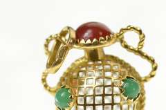 18K Yellow Gold Lattice Vase Pitcher Agate Carnelian Charm/Pendant