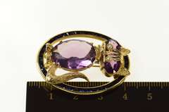 14K Yellow Gold Amethyst Seed Pearl Syn. Sapphire Cat Oval Pin/Brooch