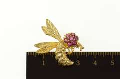 14K Yellow Gold Ruby Cluster Wasp Hornet Yellow Jacket Pin/Brooch