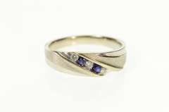 10K White Gold Men's Sapphire Diamond Classic Wedding Band Ring