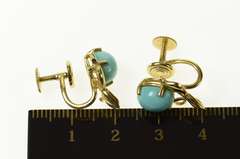14K Yellow Gold Oval Turquoise Cabochon Screw Back Earrings