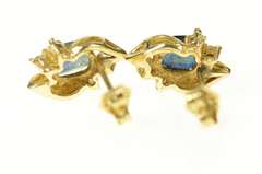 14K Yellow Gold Oval Natural Sapphire Diamond Accent Stud Earrings