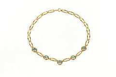 14K Yellow Gold Blue Topaz Retro Doubled Bar Link Collar Necklace