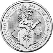2020 White Lion Of Mortimer 5 Pound Queens Beast 2oz .999 Silver Coin.