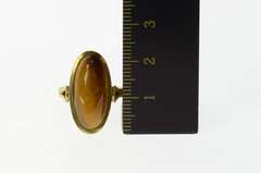 14K Yellow Gold Oval Tiger's Eye Retro Cabochon Statement Ring