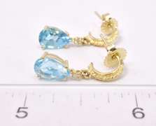 Gorgeous Pear Shaped Blue Topaz Stones Set in 14K Yellow Gold Earrings