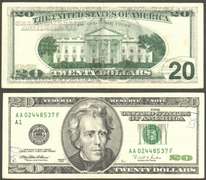 $20 1996 FRN Offset Error Face on Back Extremely Fine